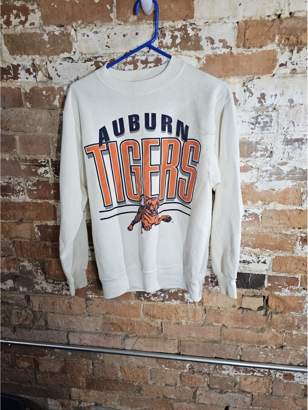 Vintage 90s Auburn Tigers Sweatshirt Medium Hanes USA NCAA SEC White Crewneck